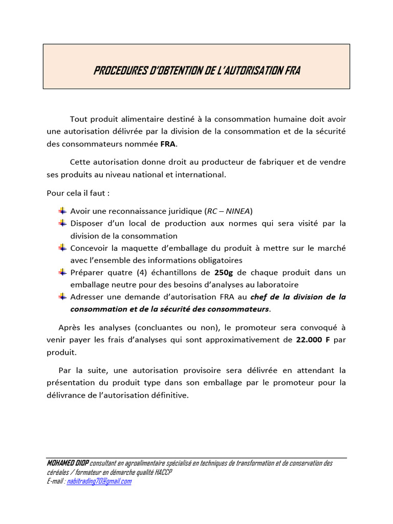 Procédure d'Obtention de l'Autorisation FRA | PDF