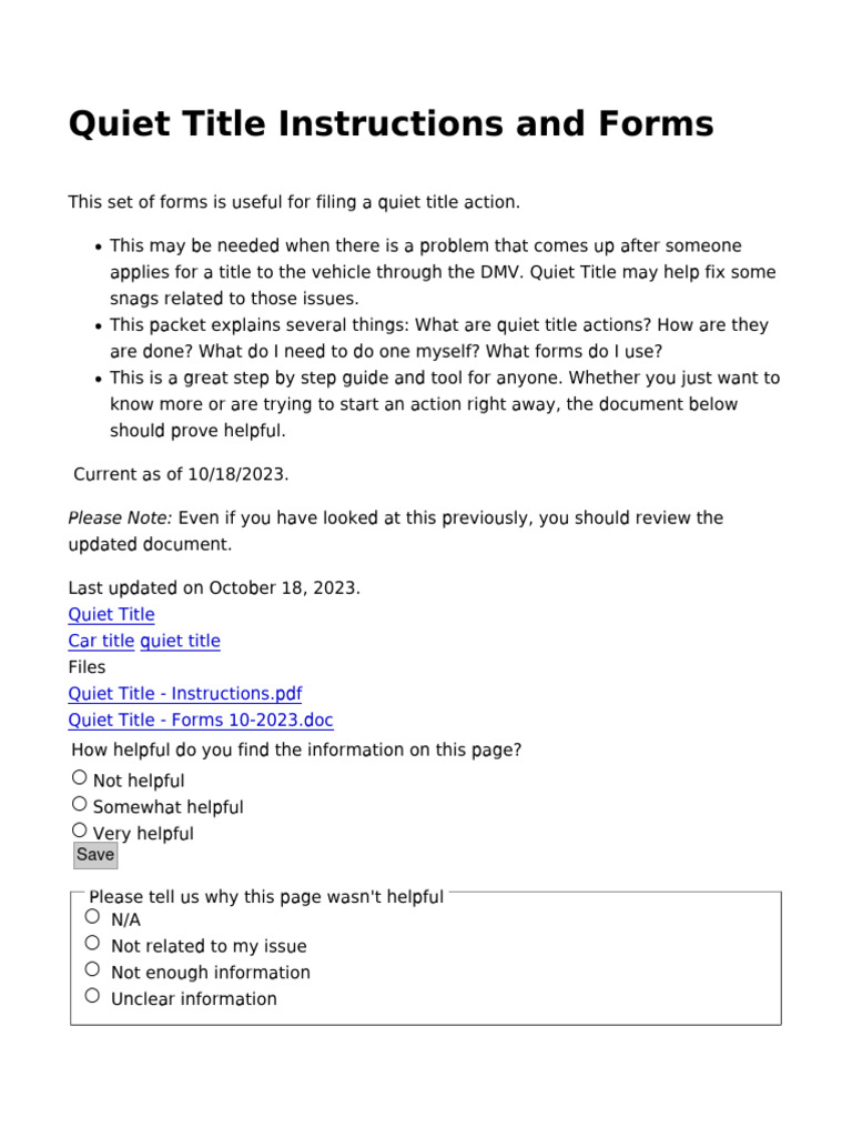 Quiet Title Instructions and Forms | PDF