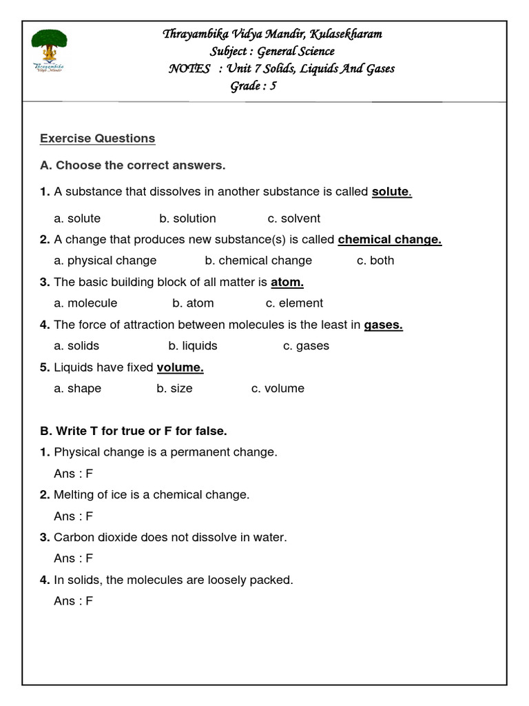 Solids Liquids And Gases Notes Pdf Liquids Gases