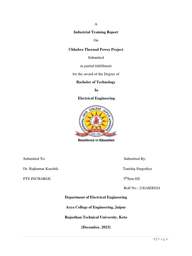 Industrial Training at Chhabra Power Plant | PDF | Computers ...