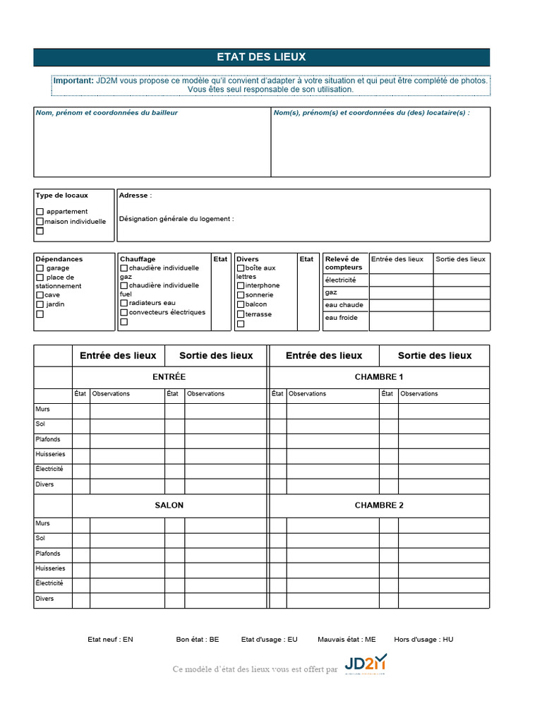 Modele Etat Des Lieux PDF