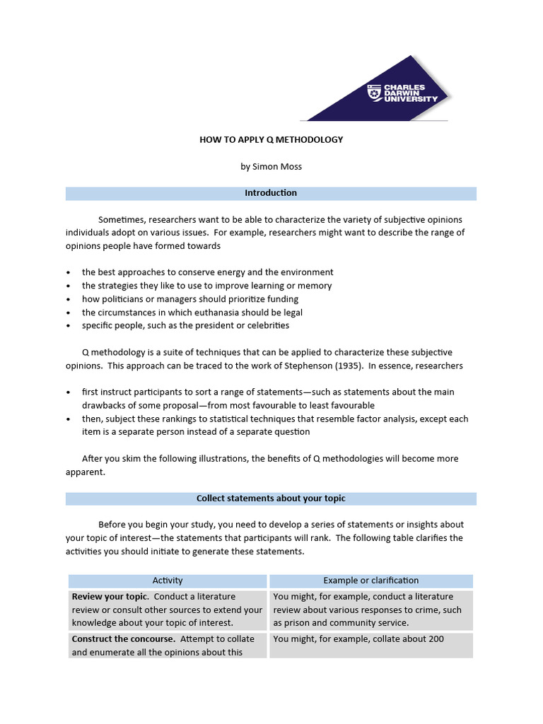 How to apply Q methodology an introduction PDF Factor Analysis