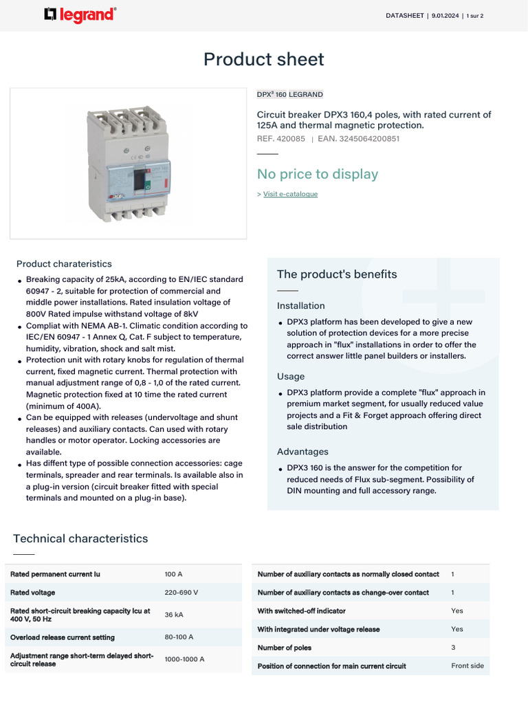 DPX³ 160 Circuit Breaker Datasheet | PDF | Power (Physics) | Electrical ...