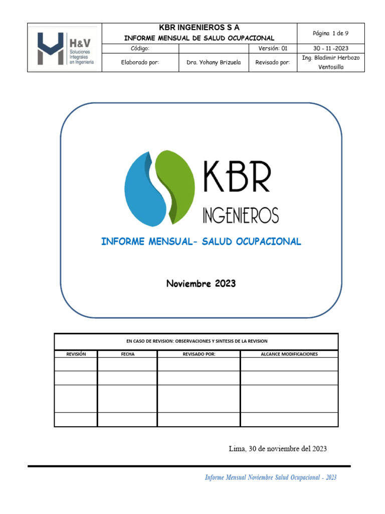 Informe Mensual Salud Ocupacional Nov 2023 | PDF | Seguridad y salud ...