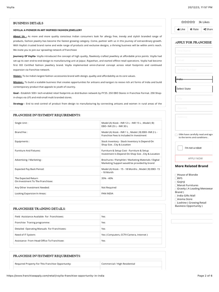 Voylla Franchise details PDF