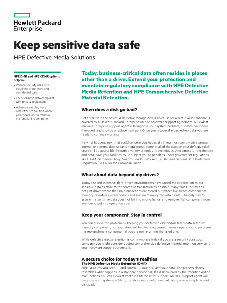 Keep Sensitive Data Safe With HPE Defective Media Solutions Solution ...