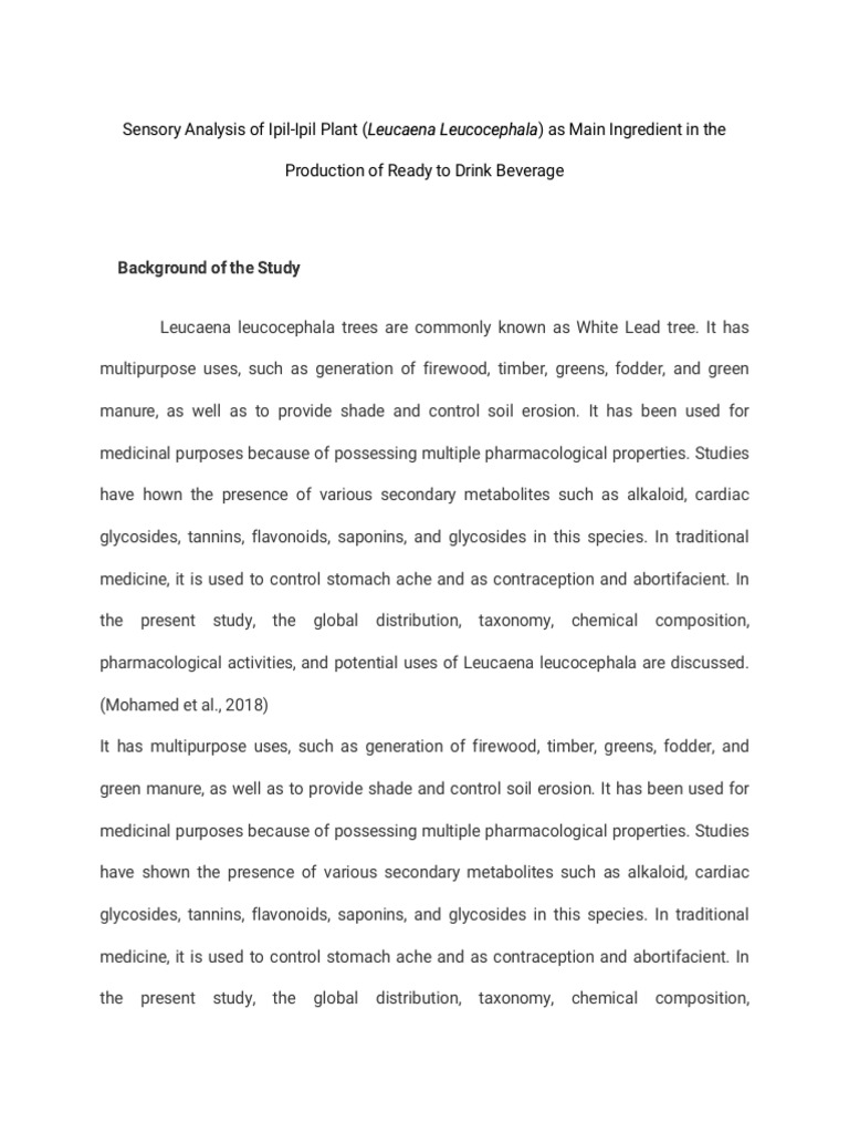Sensory Analysis of Ipil Ipil Plant Leucaena Leucocephala As Main ...