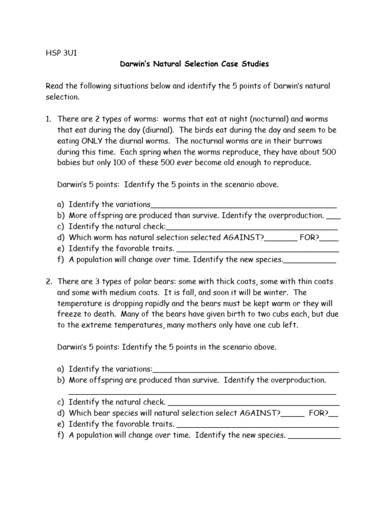 28b) Darwin's Natural Selection Case Studies PDF Natural Selection