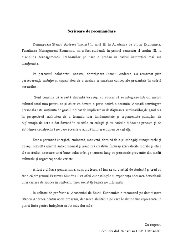 Scrisoare de recomandare