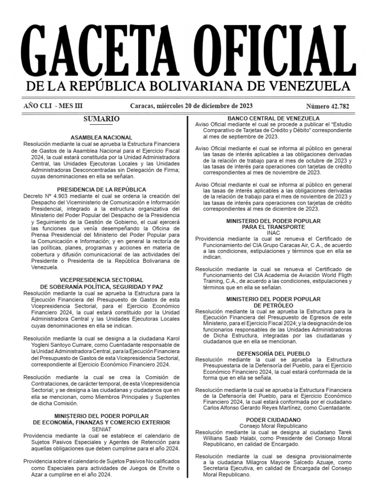 Calendario Contribuyentes Especiales 2024 Gaceta PDF