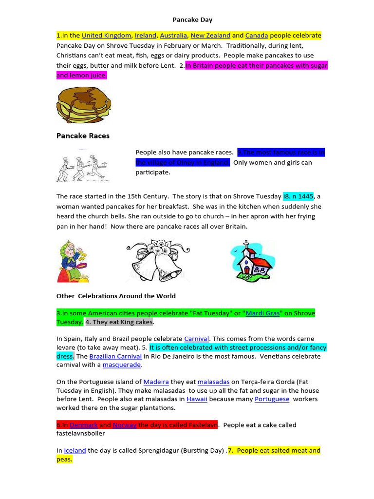 12 pancakedayreading key PDF Carnival February Observances