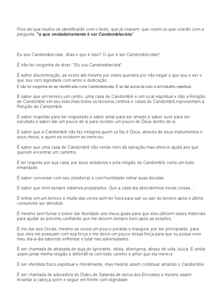 O Que É Ser Candomblecista | PDF | Espírito | Amor
