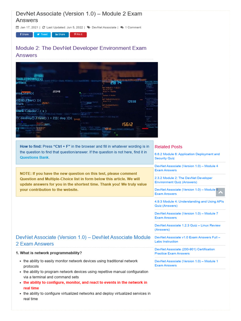 DevNet Associate (Version 1.0) - Module 2 Exam Answers PDF | PDF