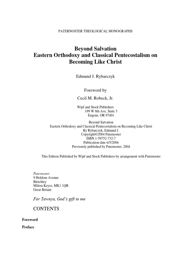 Beyond salvation pentecostalism eastern orthodoxy pdf eastern