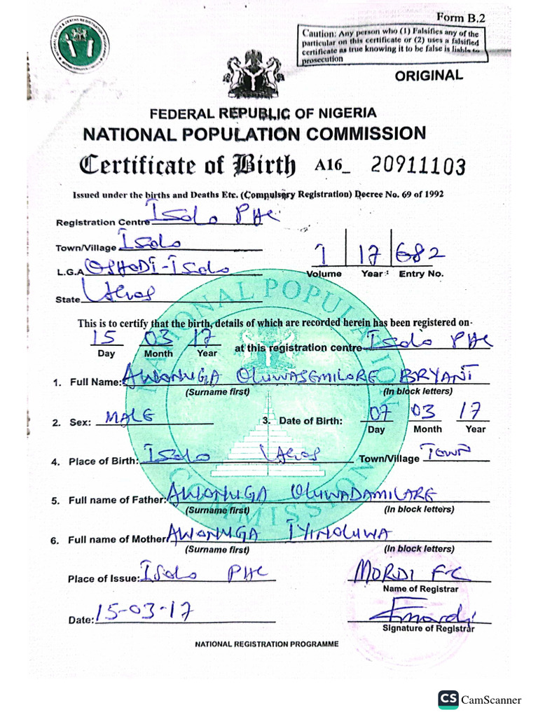 Birth Certificate PDF
