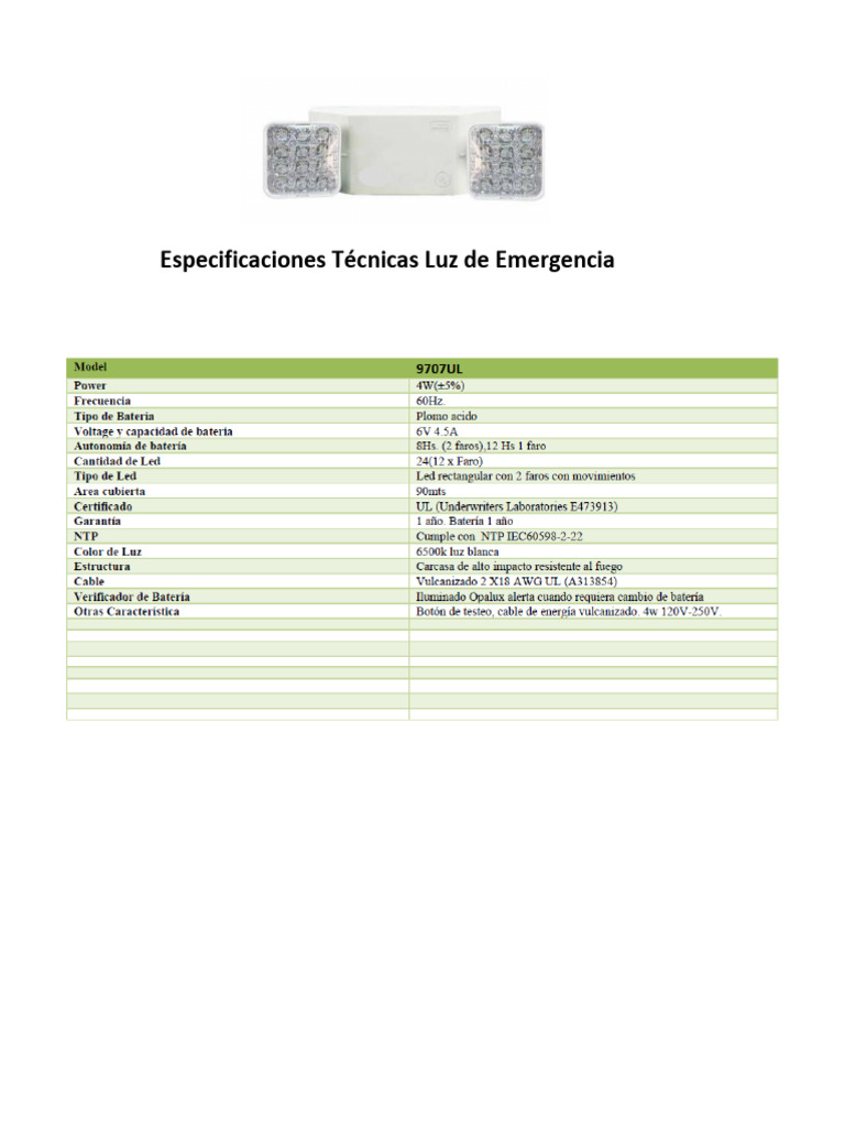 Ficha Tecnica Luz de Emergencia 9707ul. PDF