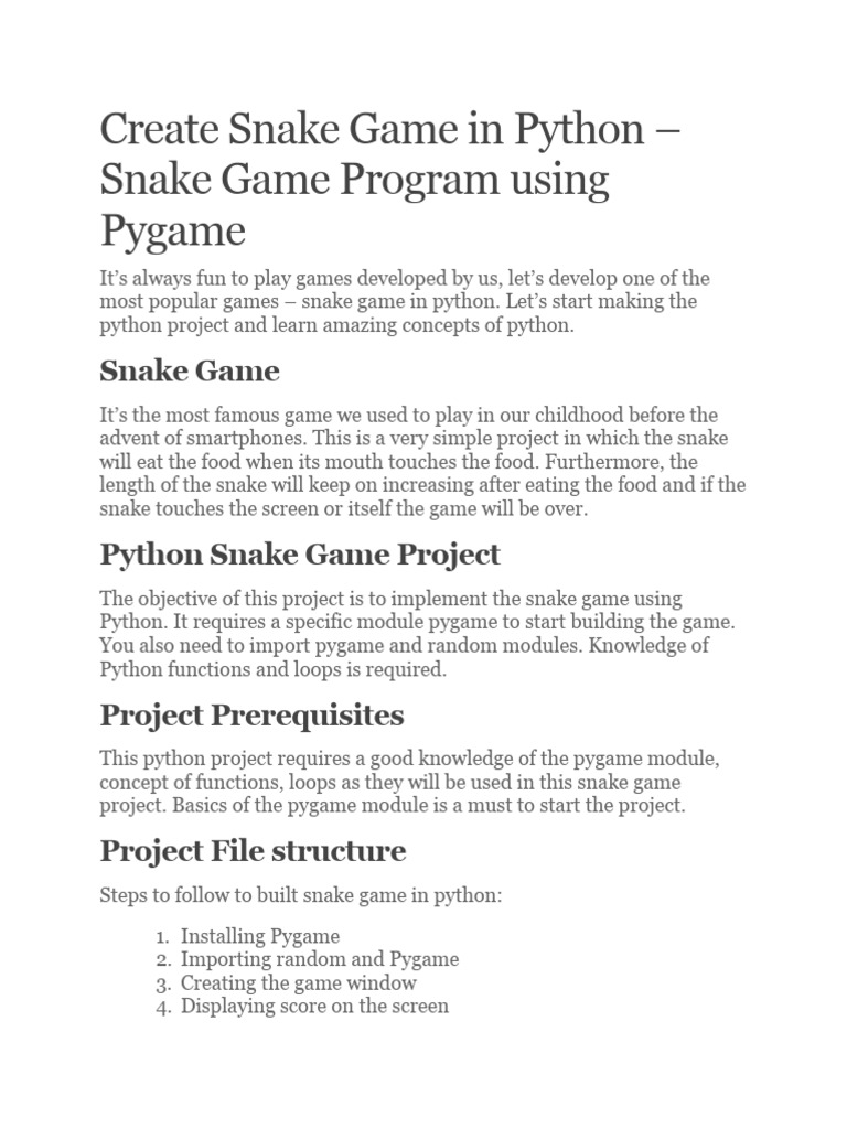 Create Snake Game in Python | PDF | Python (Programming Language ...