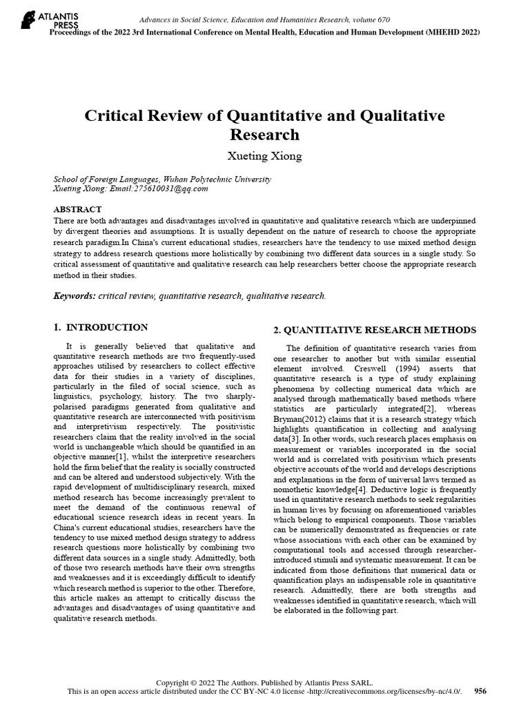 Critical Review of Qualitative and Quantitative Research. | PDF ...