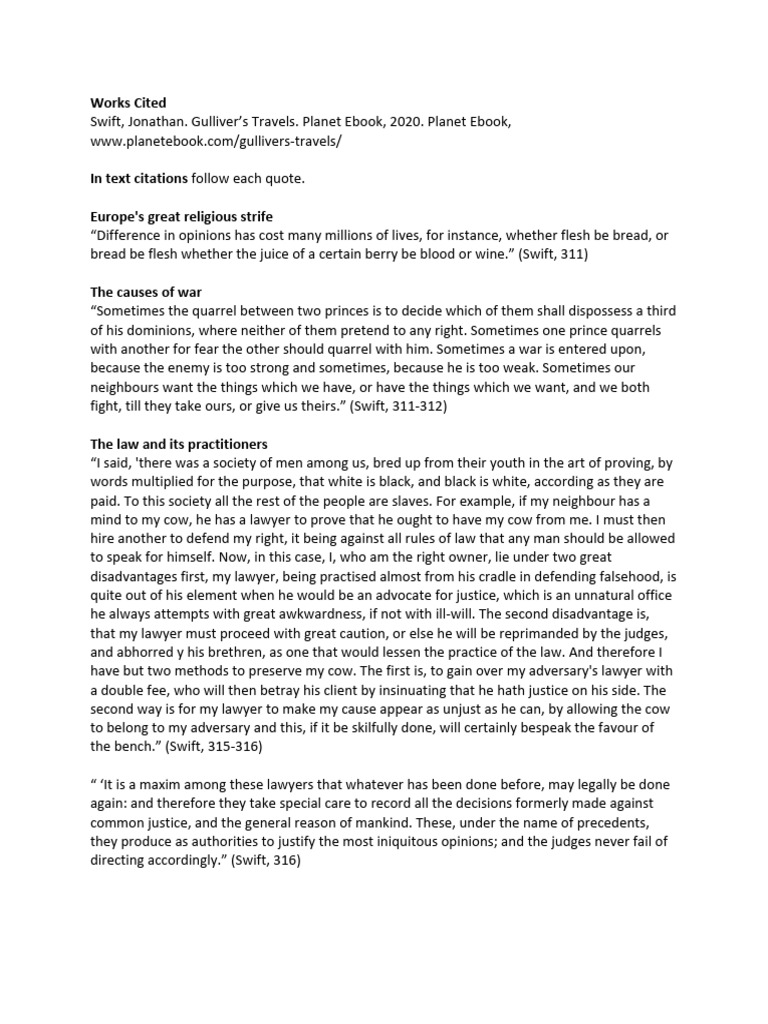 Gulliver's Travels Part IV Quotes PDF Greed