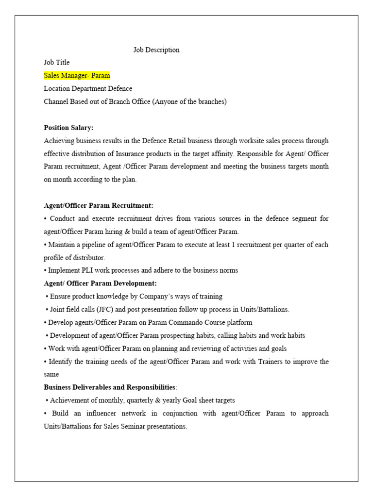Defence Sales Manager Opportunity | PDF