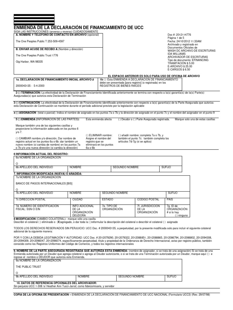 Enmienda de La Declaración de Financiamiento de Ucc | PDF
