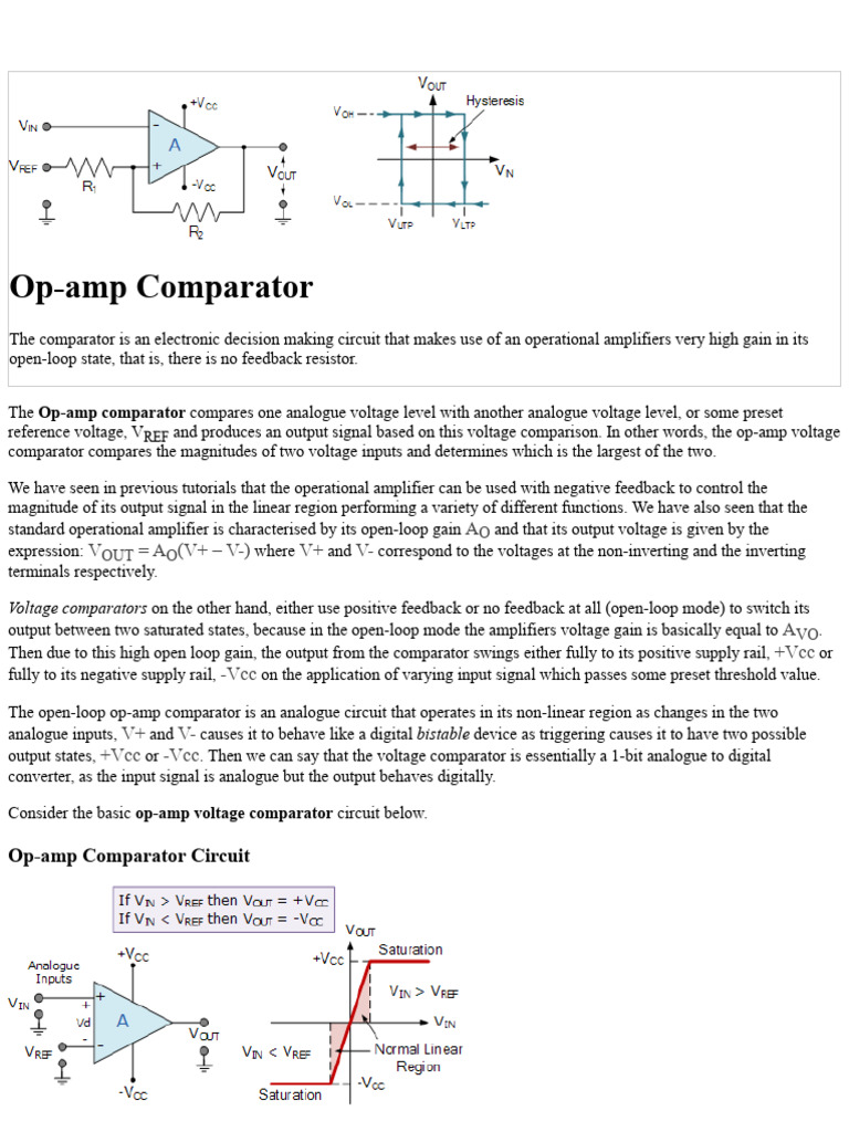Opamp Comparator and the Opamp Comparator Circuit PDF Operational