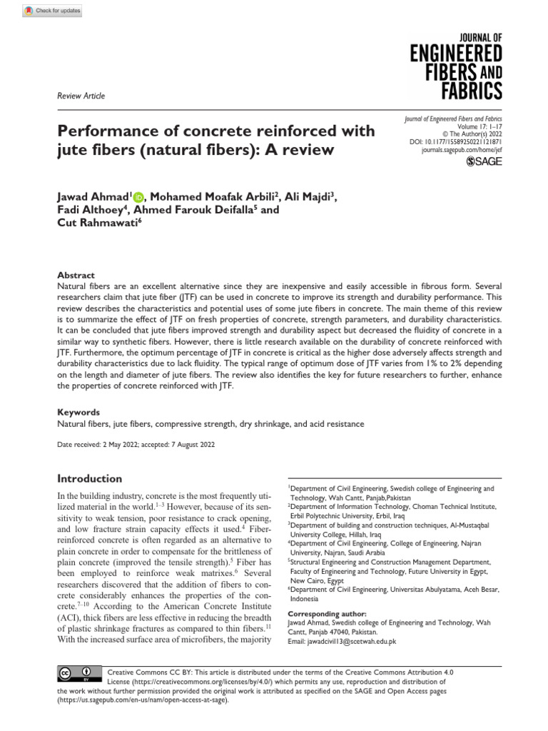 Performance of Concrete Reinforced With Jute Fibers Natural Fibers A ...