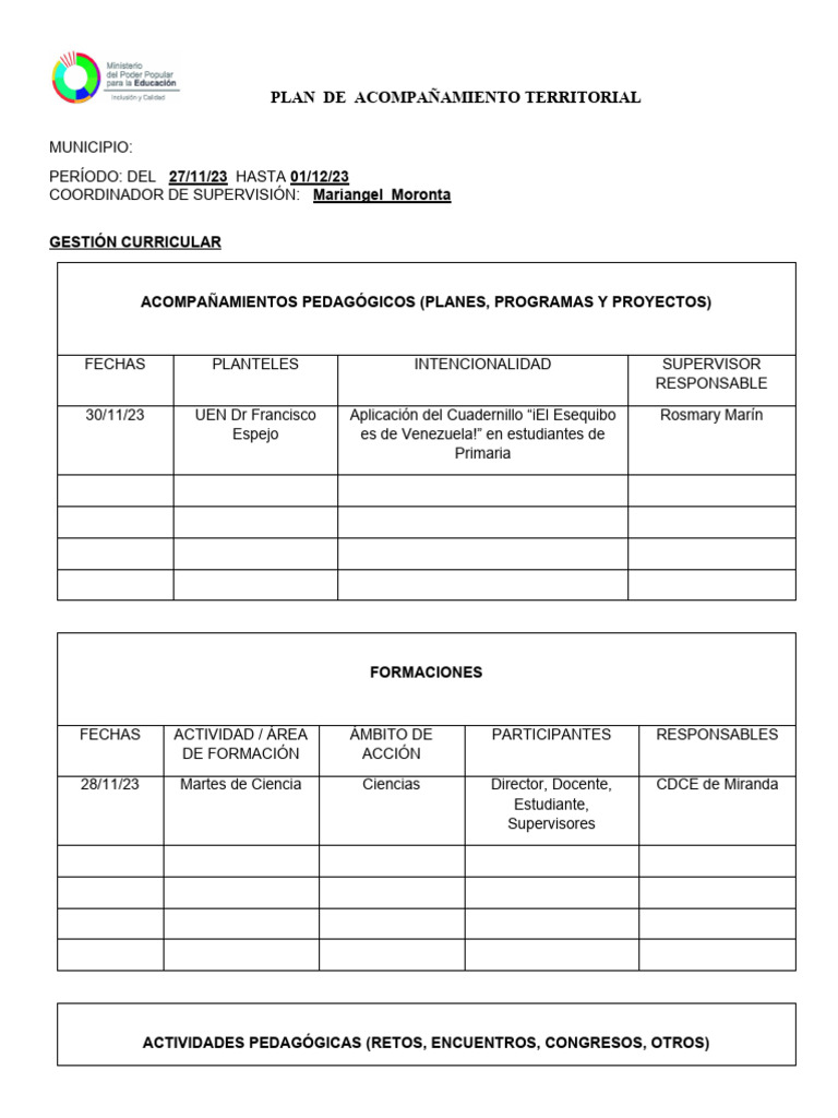 Plan de Acompañamiento Territorial 2023 | PDF
