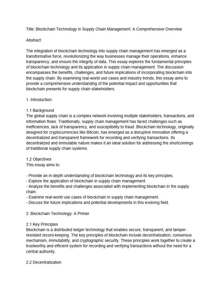 Blockchain Technology in Supply Chain Management - A Comprehensive ...