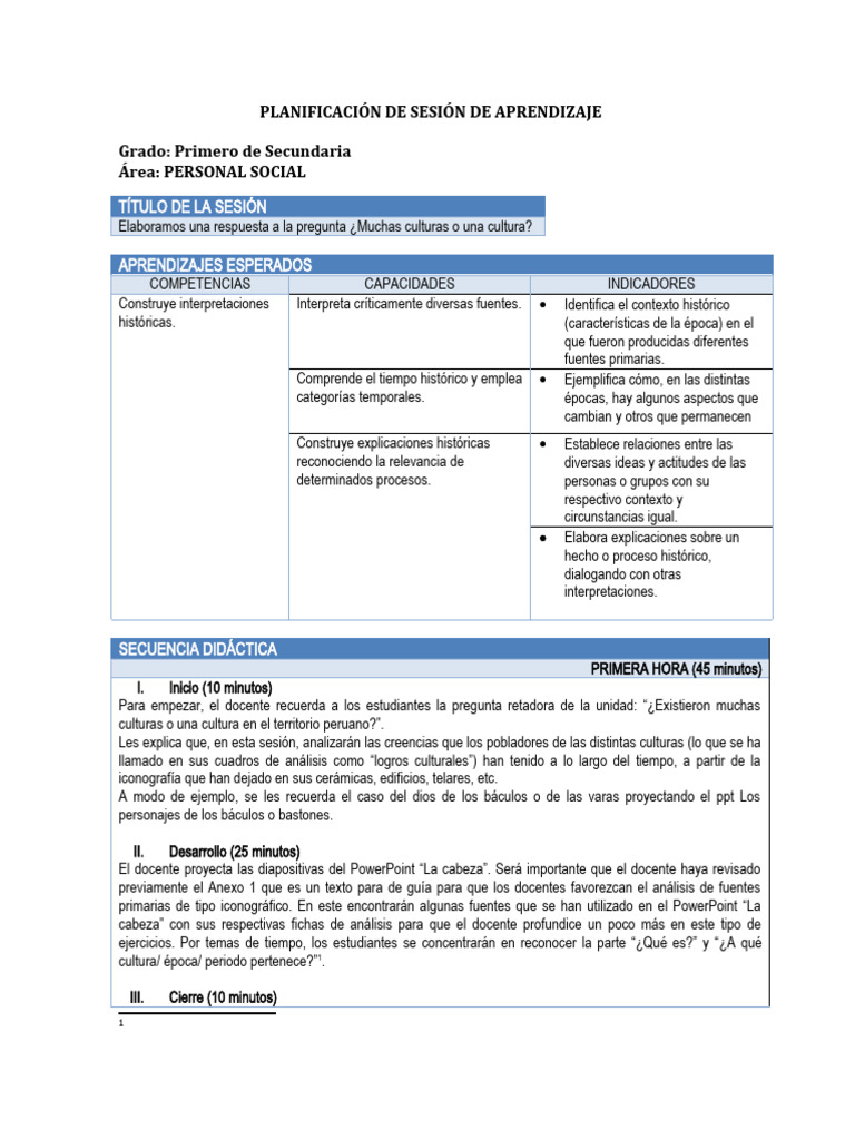 Sesion de Aprendizaje PERSONAL SOCIAL PDF | PDF