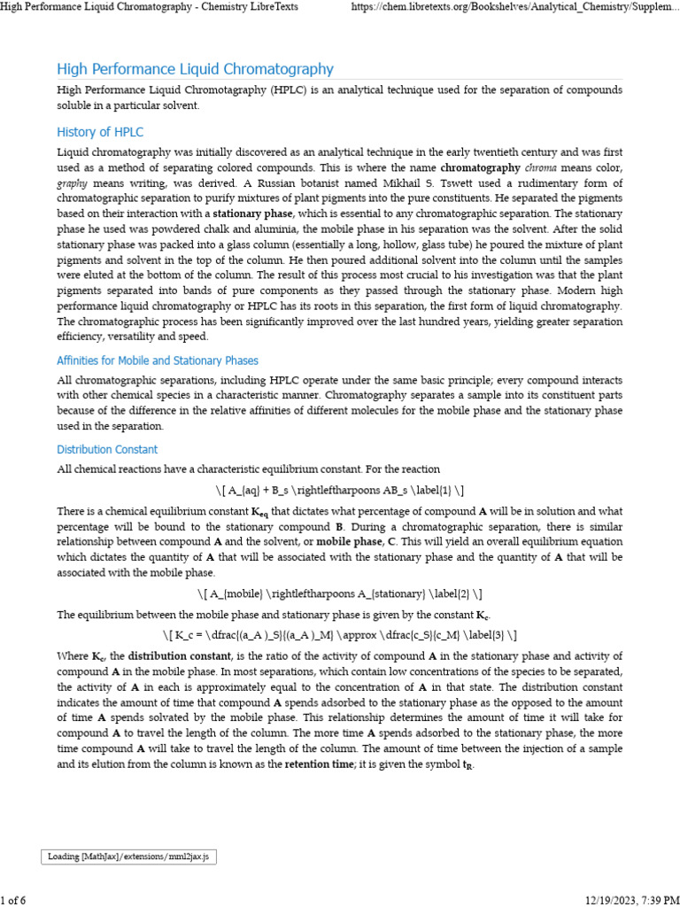 High Performance Liquid Chromatography Chemistry LibreTexts PDF