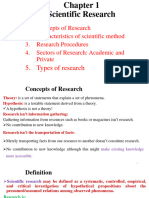 Concepts of Research 2. Characteristics of Scientific Method 3. Research Procedures 4. Sectors of Research: Academic and Private