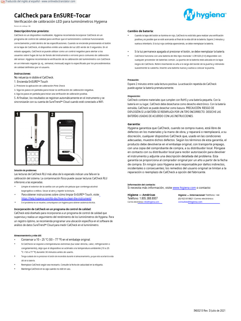 Calcheck Hygiena Ficha | PDF