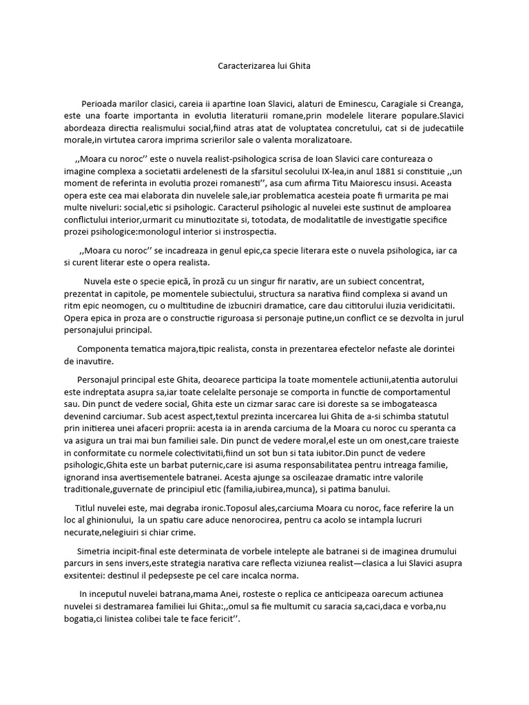 Caracterizarea Lui Ghita Caracterizarea Lui Ghita | PDF