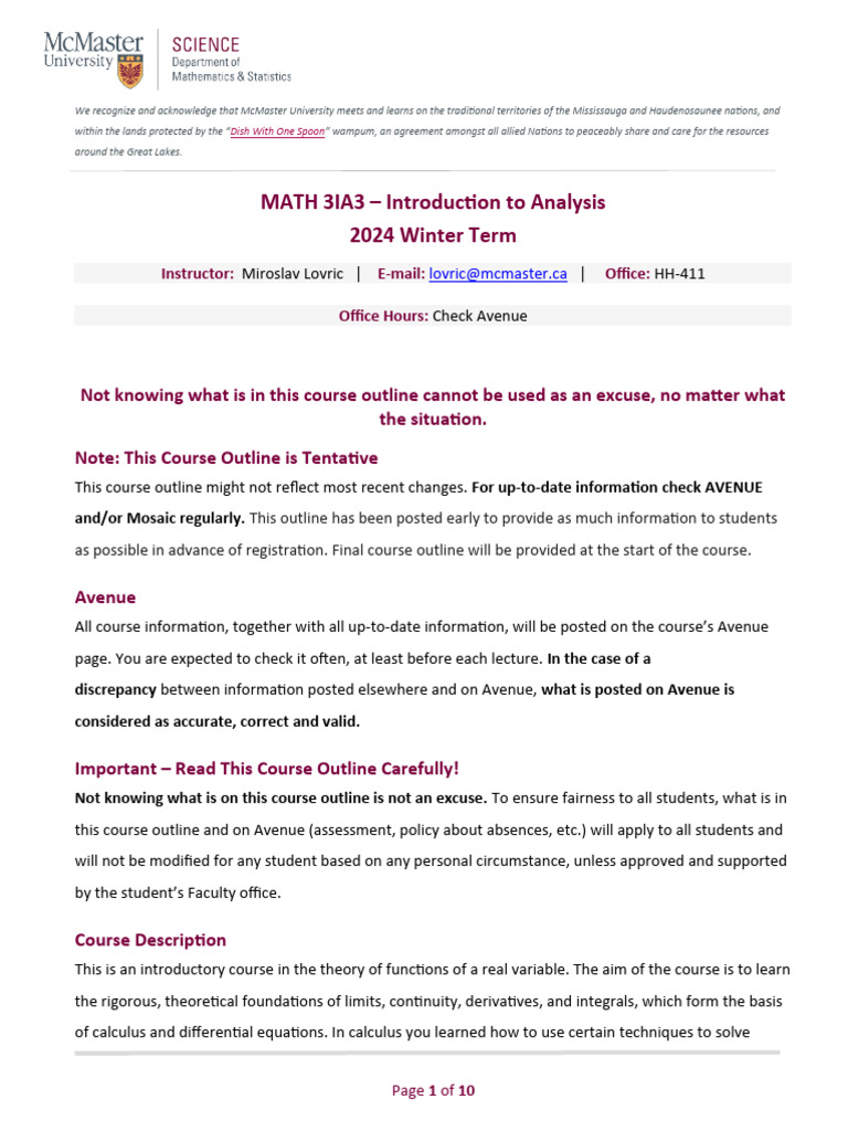 MATH 3IA3 Introduction Analysis - W2024 | PDF | Career & Growth ...