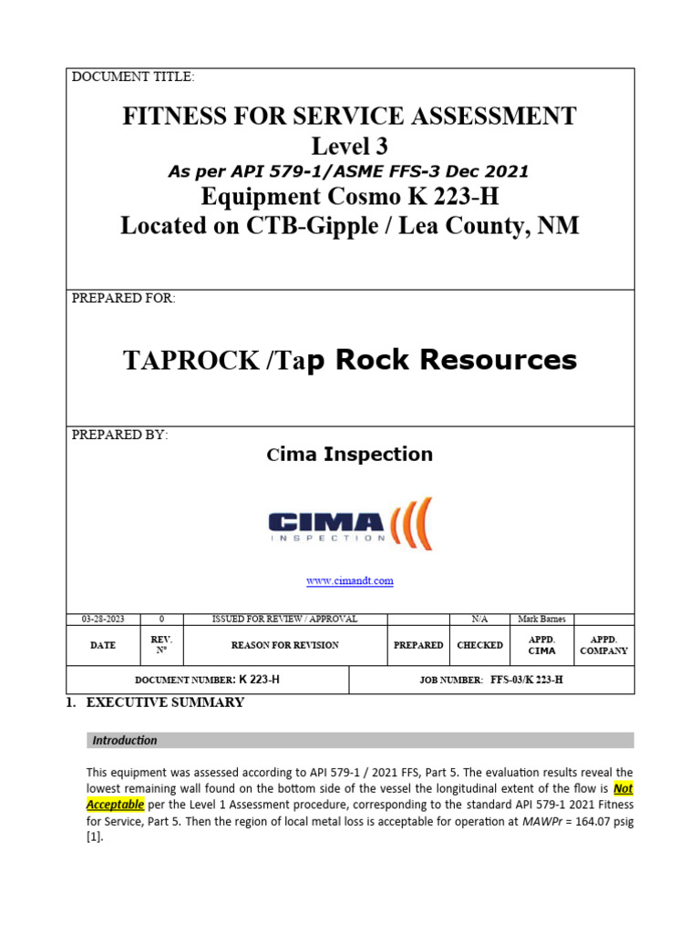 API 579 Level 3 FFS for Cosmo K 223-H | PDF