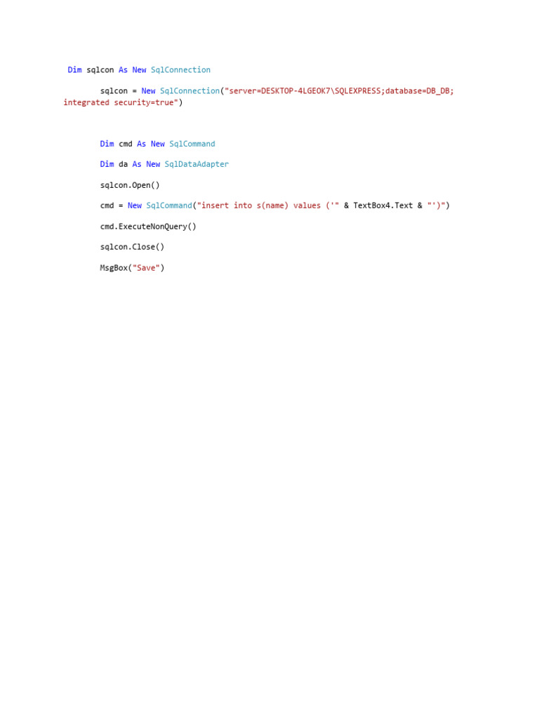 Server DESKTOP-4LGEOK7/SQLEXPRESS Database DB - DB Integrated Security ...