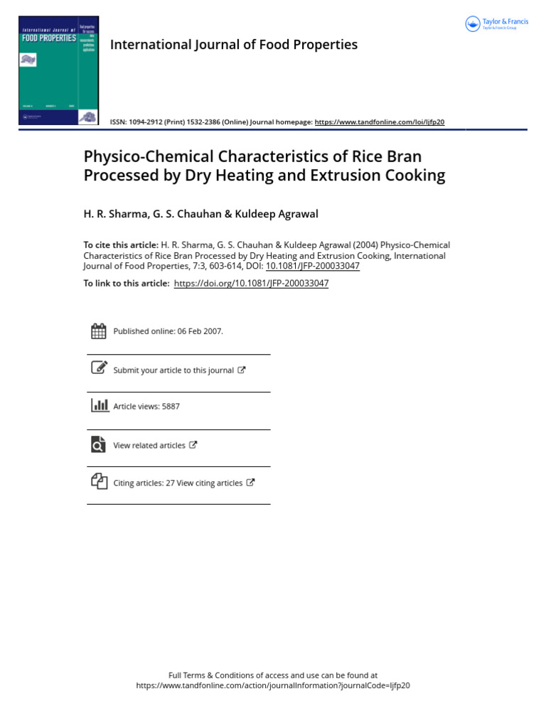 Physico-Chemical Characteristics of Rice Bran Processed by Dry Heating ...