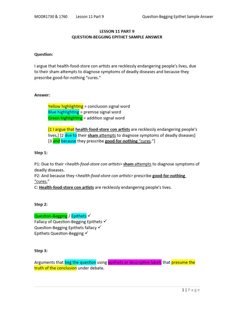 Sample answer question begging epithets fallacy pdf argument fallacy