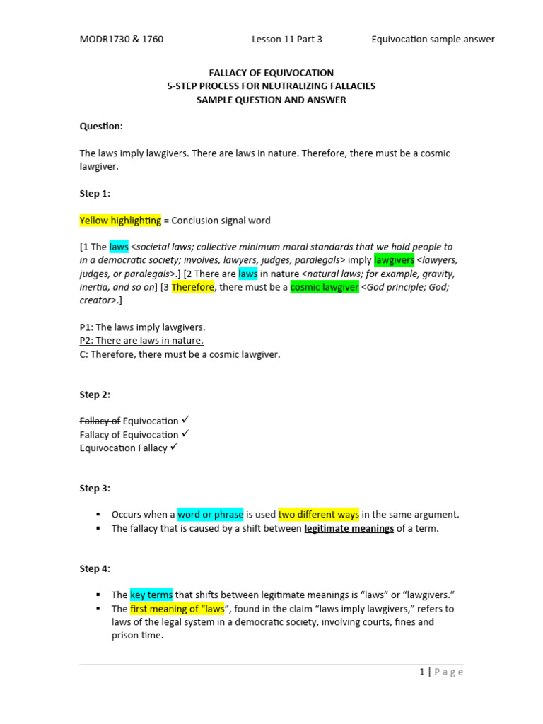 Sample Answer Equivocation Fallacy PDF Argument Fallacy