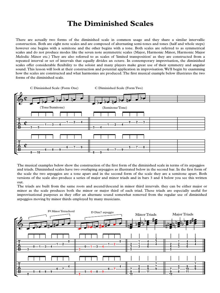 Diminished Scale Construction PDF Scale (Music) Interval (Music)