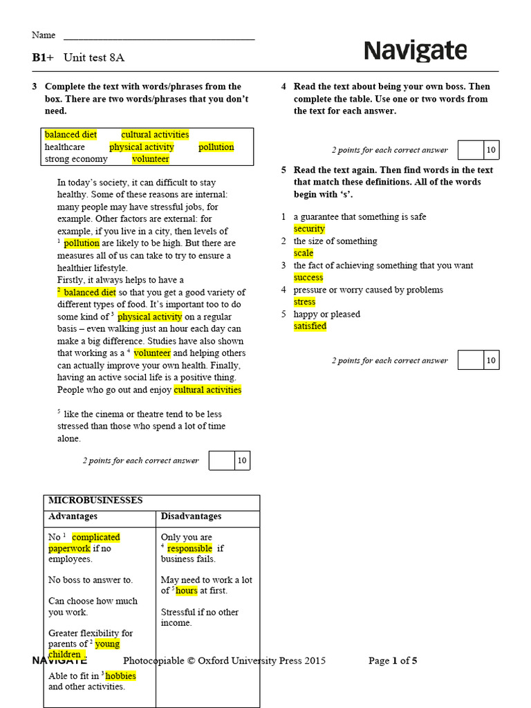 Unit Test 8A | PDF