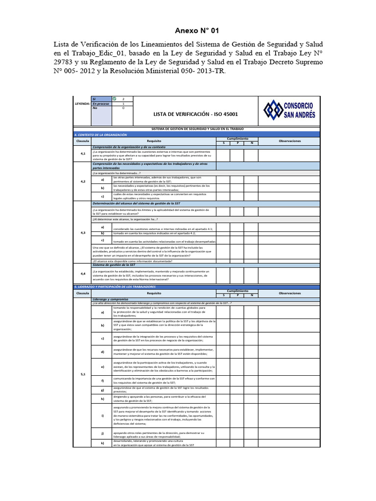 Anexo 01. Lista de Verificacion Iso | Descargar gratis PDF | Auditoría ...