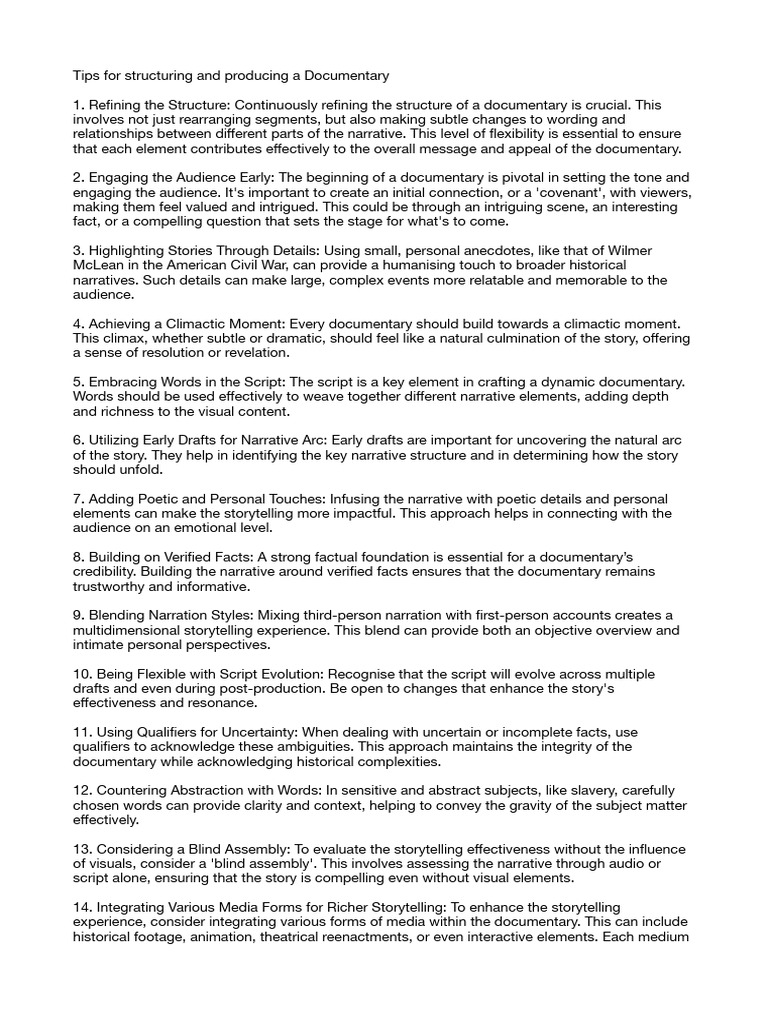 Tips for structuring and producing a documentary pdf