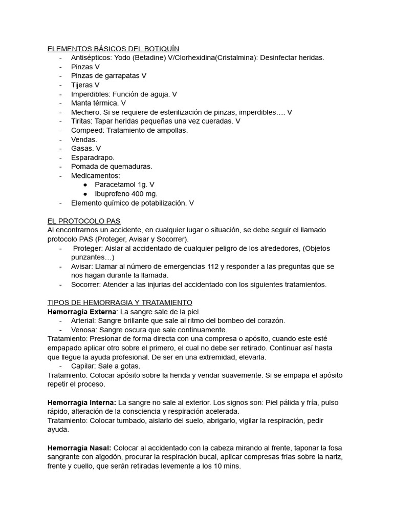 Elementos y Protocolos de Primeros Auxilios | PDF | Agua | Medicina CLINICA