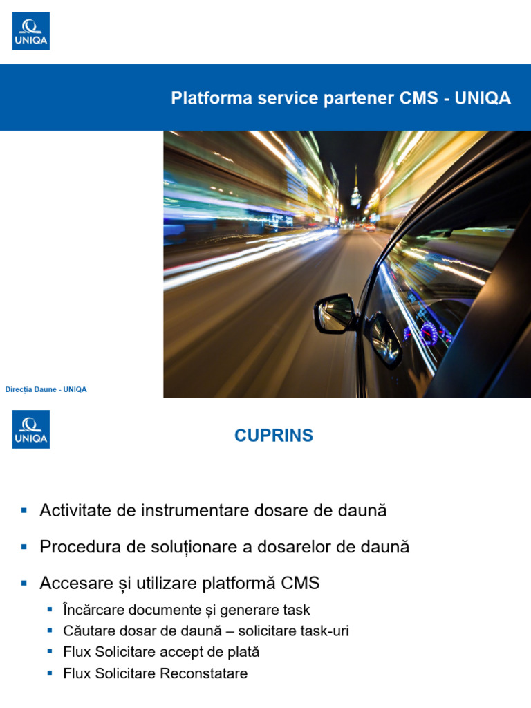Procedura de Solicitare Taskuri Prin Aplicatia CMS - UNIQA Asigurari S ...