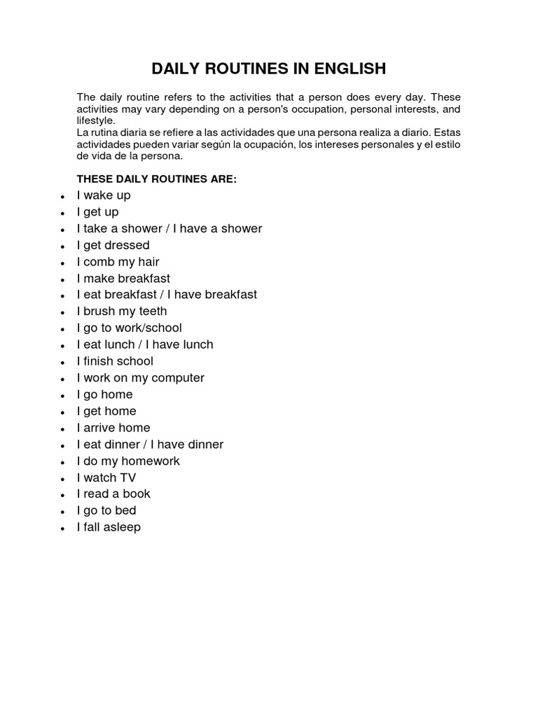 Daily Routines for English Learners | PDF | Eating Behaviors | Cuisine