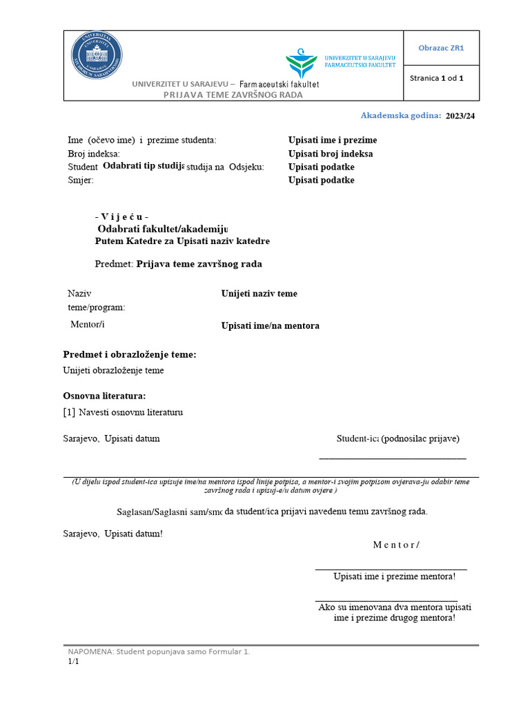 Obrazac Zr1 Pdf