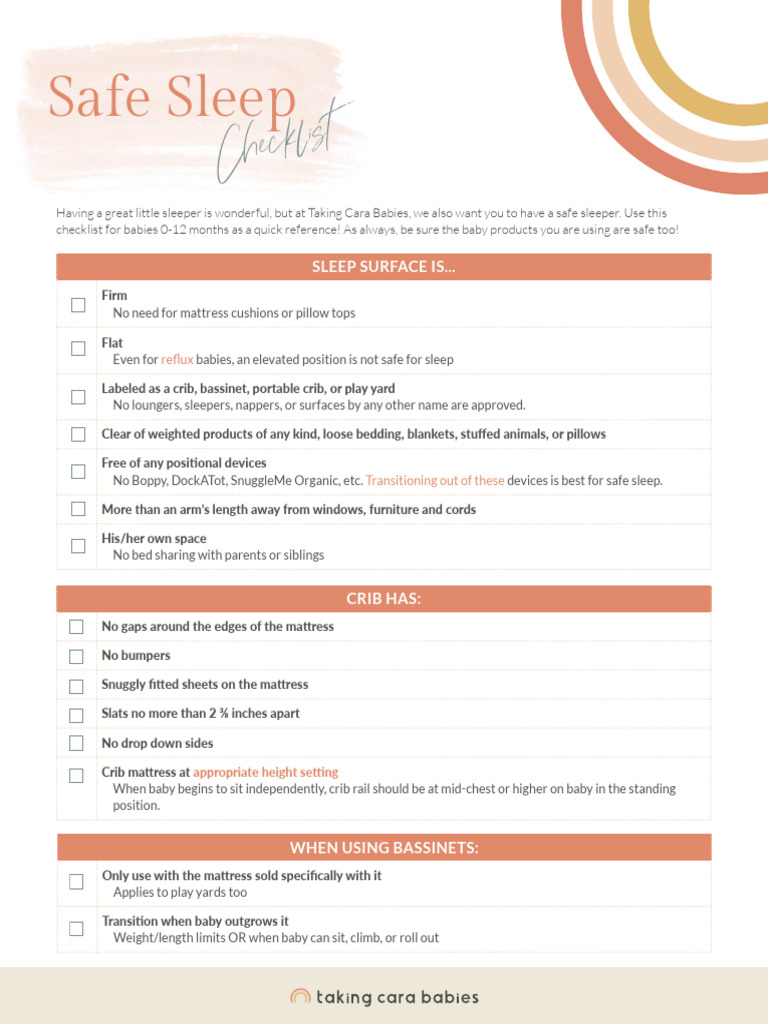 Safe Sleep Checklist for Infants | PDF | Furniture | Manufactured Goods
