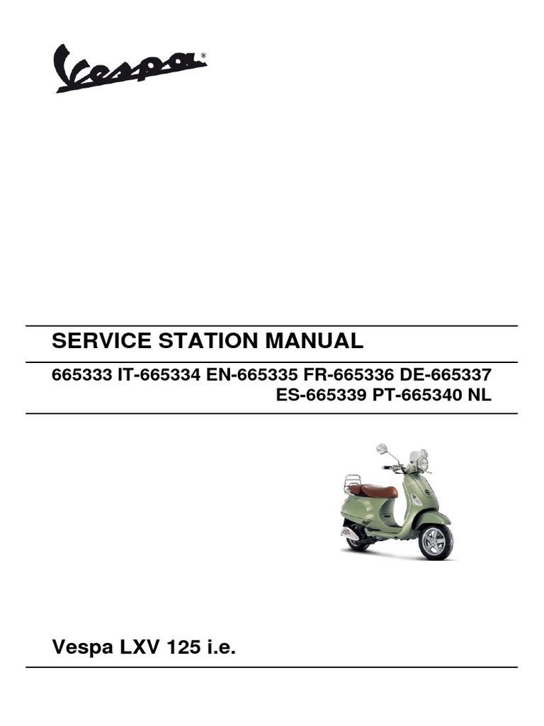 Vespa LXV 125 I.E. Workshop Manual | PDF | Switch | Motor Oil